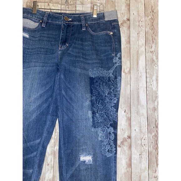 White House Black Market Jeans Patched Embroidered Distressed Girlfriend Size 4 - Picture 3 of 12